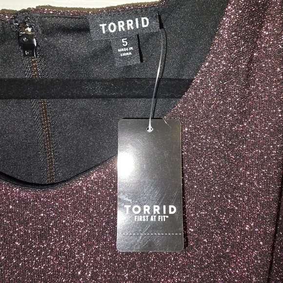 NWT Torrid Rose Gold Glitter Knotted Shift Midi Dress Stretch Plus Size 5X or 28 - Picture 8 of 10